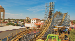 wooden roller coaster goes up spike