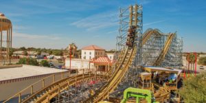 wooden roller coaster goes up spike